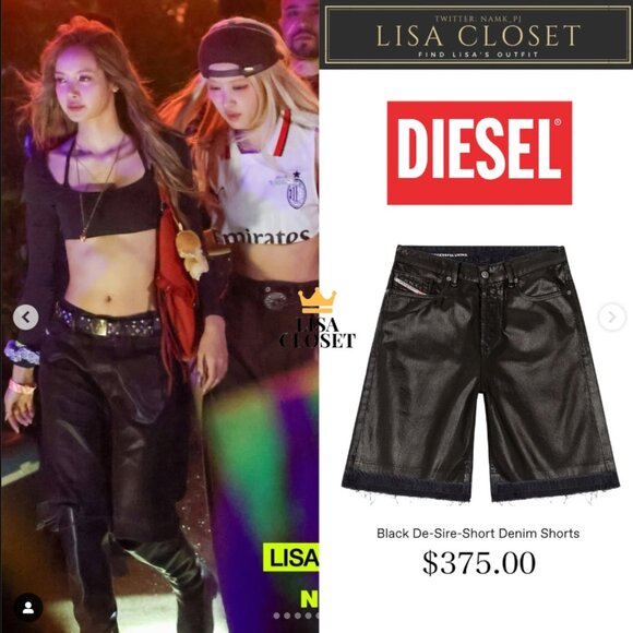 Diesel Jorts in Black Coated Denim as seen on Blackpink LISA - Picture 3 of 13